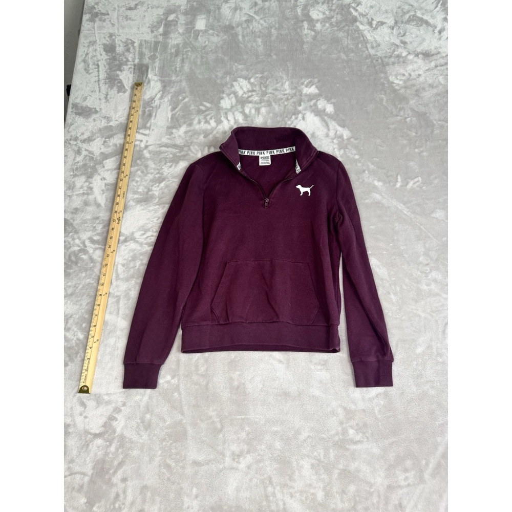 Victorias Secret Pink Womens Pink Long Sleeve 1/4 Zip Pullover Sweatshirt Small